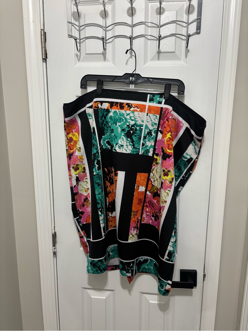 Floral Panel Midi Skirt in Black with Multicolor Floral Panels